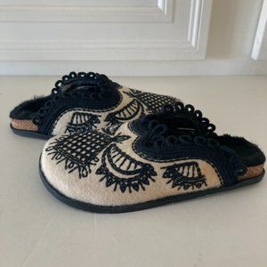 Free People Black and Cream Embroidered Clog Mules